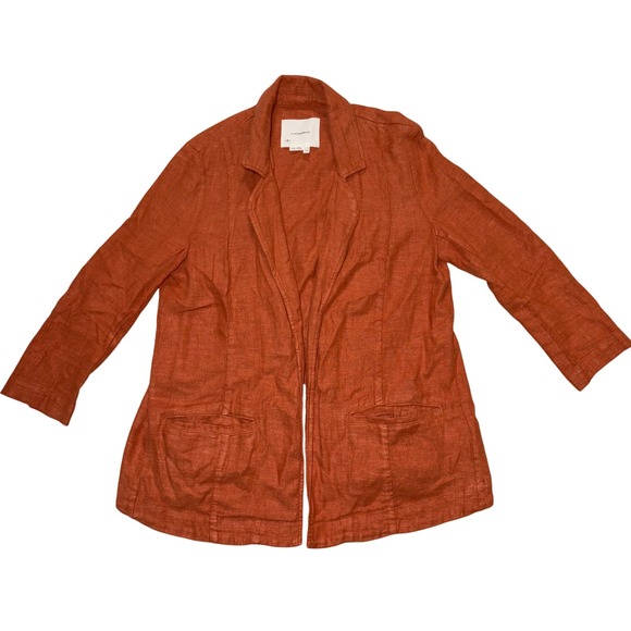 By Anthropologie Jackets & Blazers - Anthropologie Burnt Orange Linen Blend Tulip Back Open Front Blazer Jacket‎ sz 4